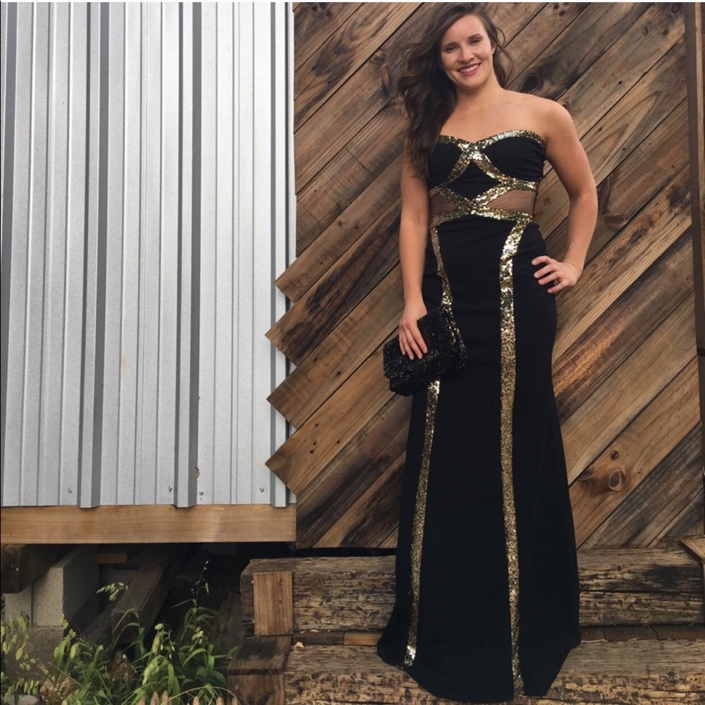Long black and gold evening gown